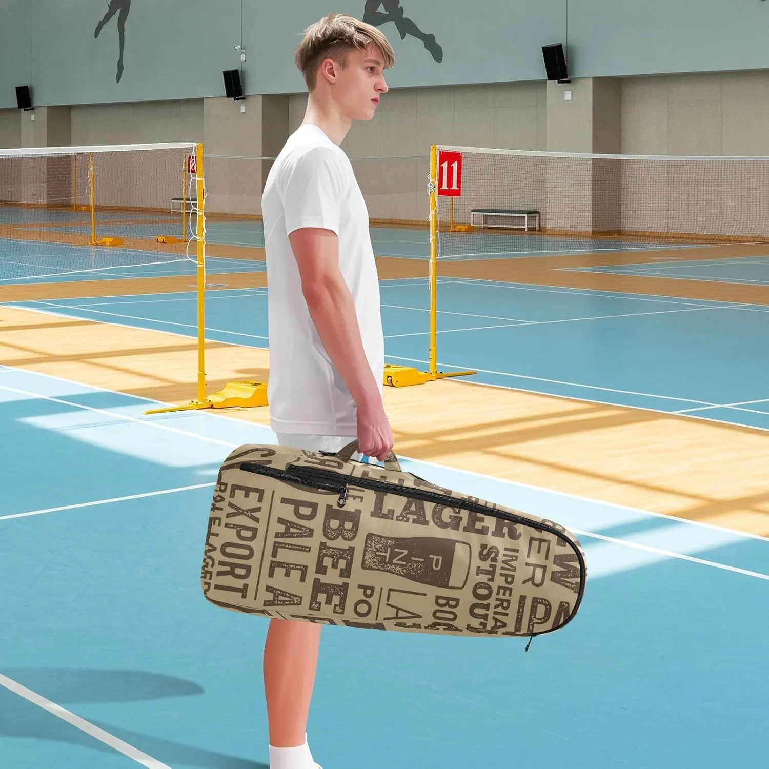 GAIGEO Basketball Sports Doodles Black Tennis Racket Backpack, Large Capacity Pickleball Holder, Various Storage Methods