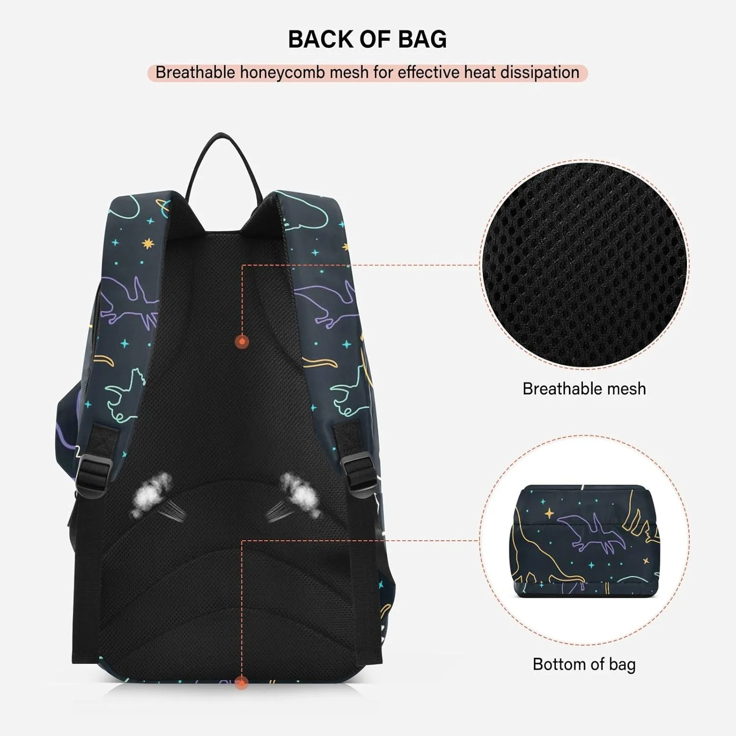GAIGEO Basketball Sports Doodles Black Tennis Racket Backpack, Large Capacity Pickleball Holder, Various Storage Methods