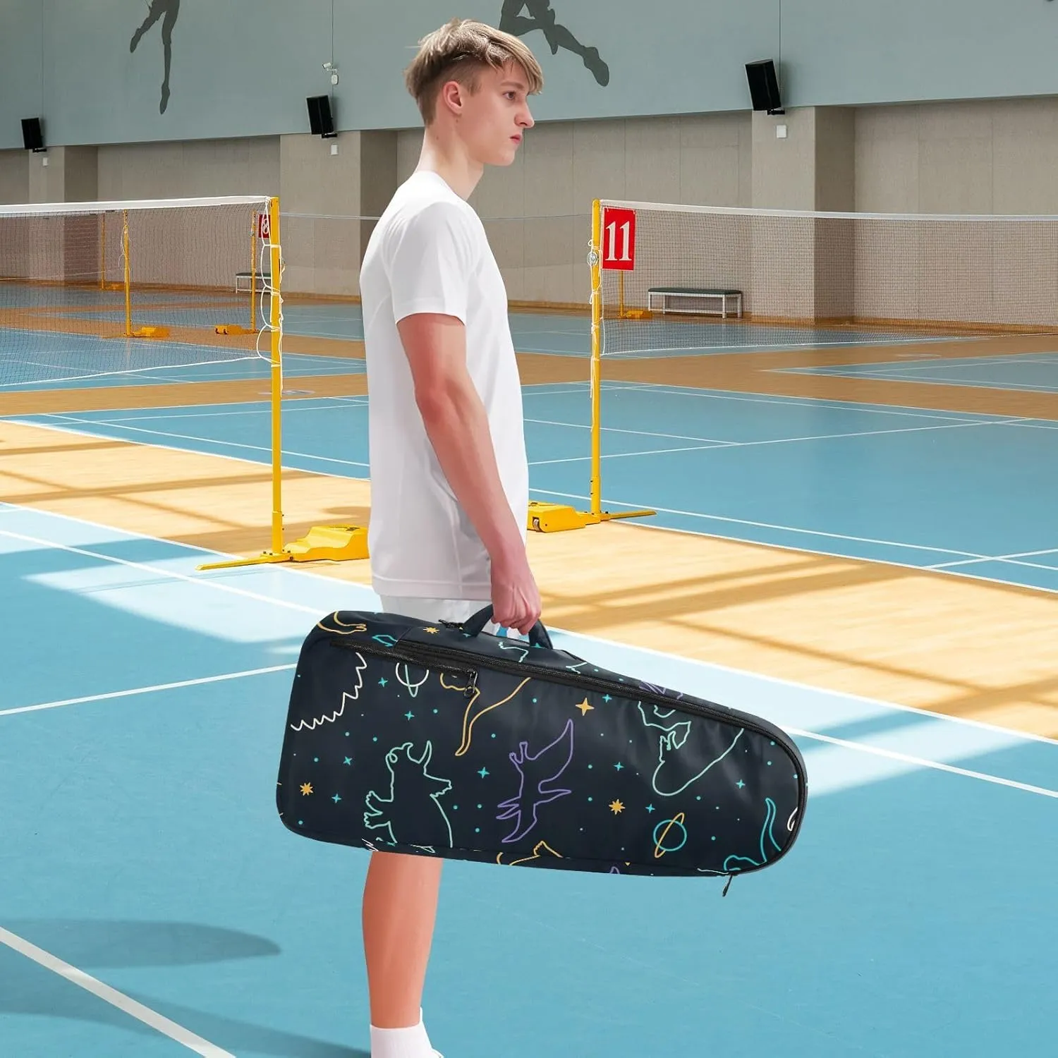 GAIGEO Basketball Sports Doodles Black Tennis Racket Backpack, Large Capacity Pickleball Holder, Various Storage Methods