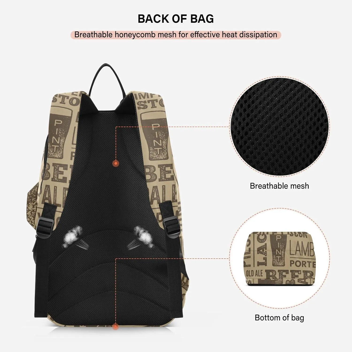 GAIGEO Basketball Sports Doodles Black Tennis Racket Backpack, Large Capacity Pickleball Holder, Various Storage Methods