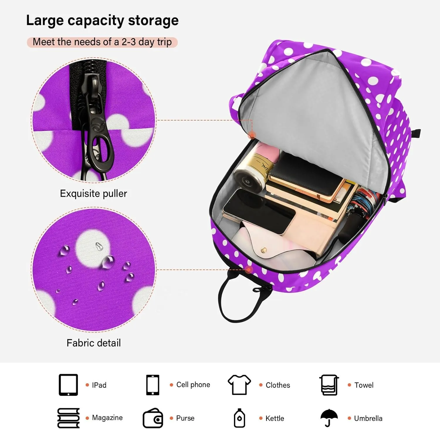 GAIGEO Polka Dot Racket Bag, Multilayer Design Badminton Bag, Sports and Daily Use