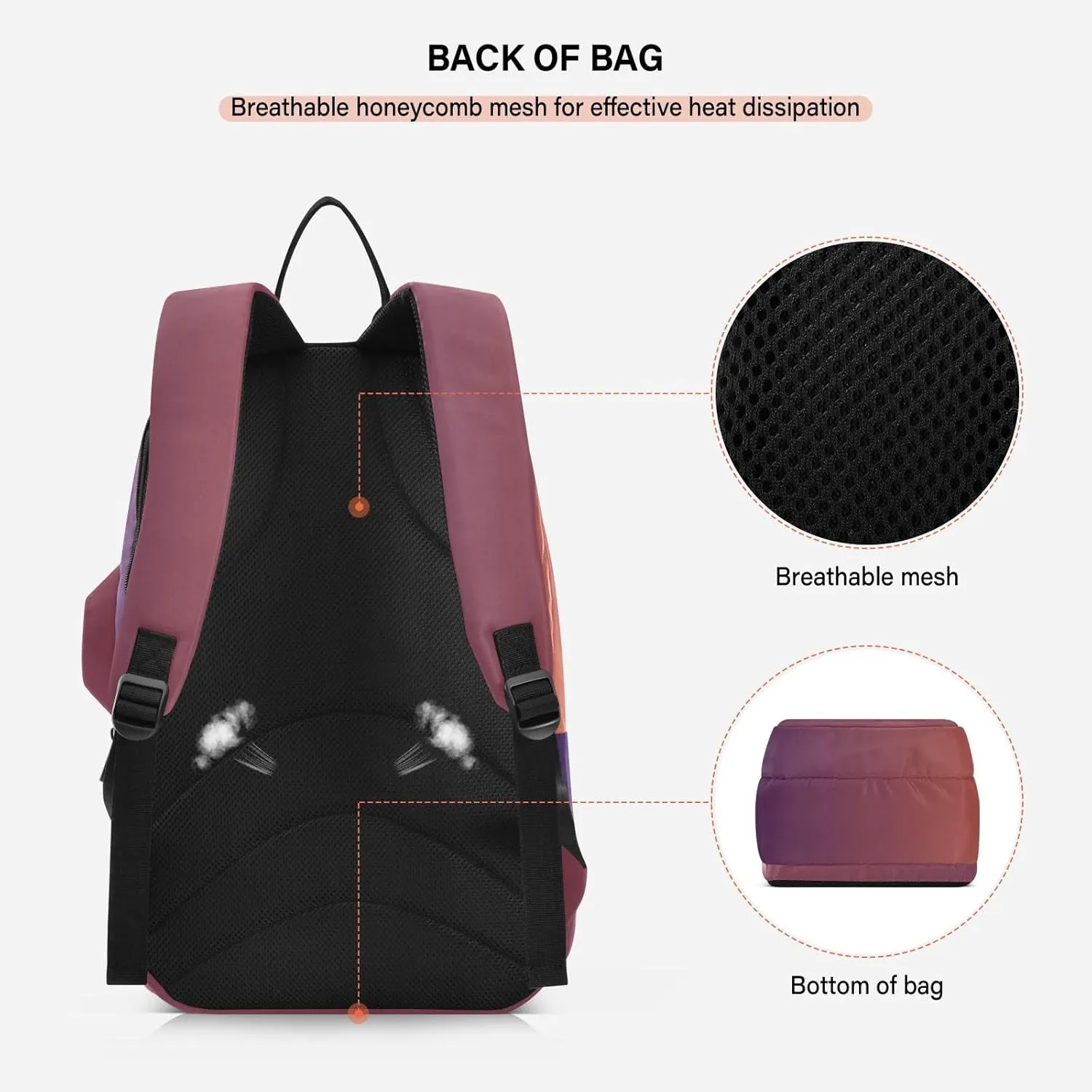 GAIGEO Red Polka Dot Black Tennis Racket Backpack, Expandable Tennis Stuff, Sandwich Mesh Back, Breathable and not Stuffy