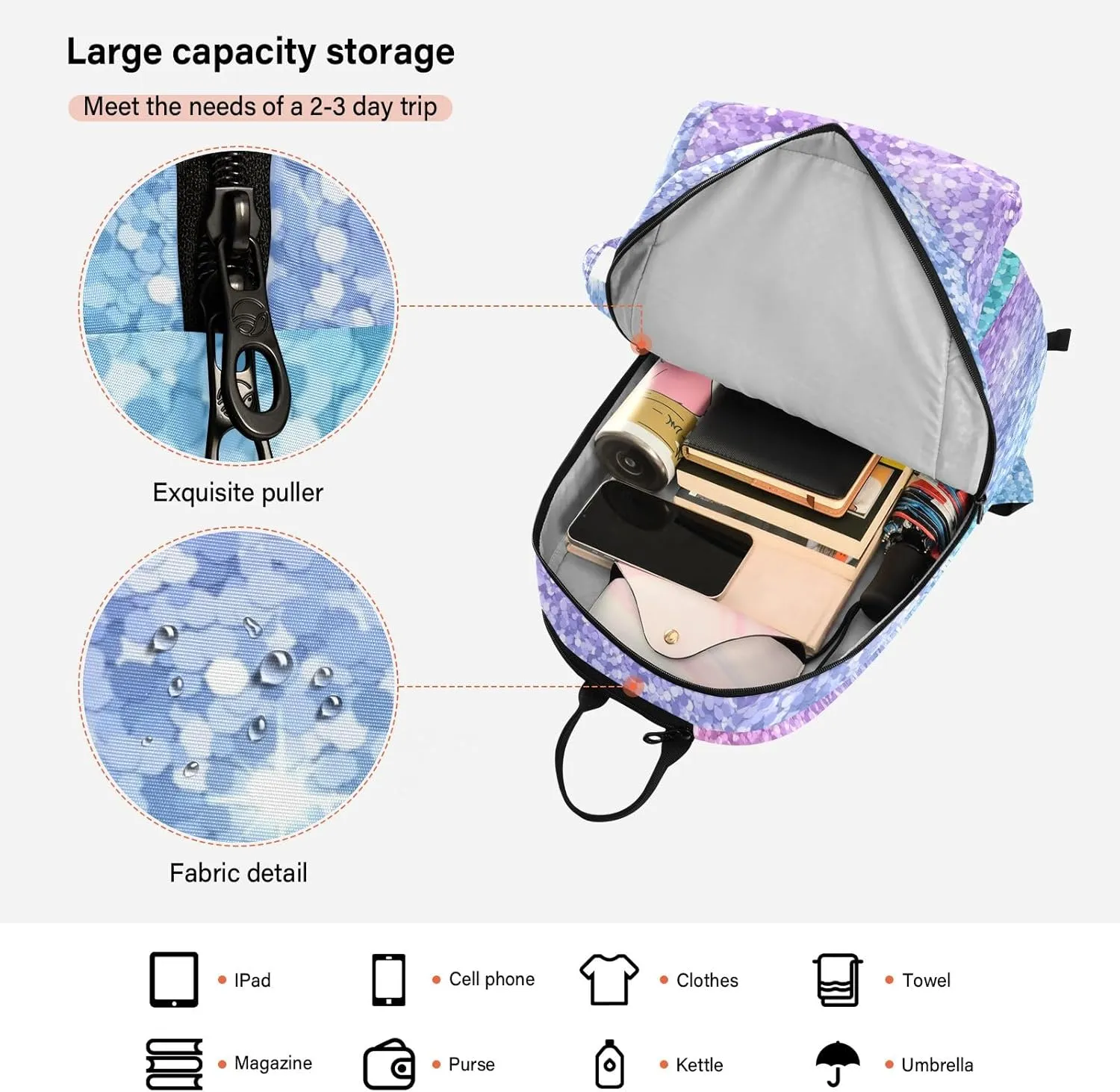 GAIGEO White Polka Dots Blue Pickleball Backpack, Large Capacity Pickleball Caddy, Various Storage Methods