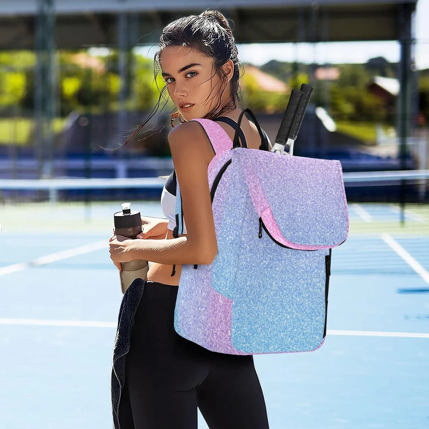 GAIGEO White Polka Dots Blue Pickleball Backpack, Large Capacity Pickleball Caddy, Various Storage Methods