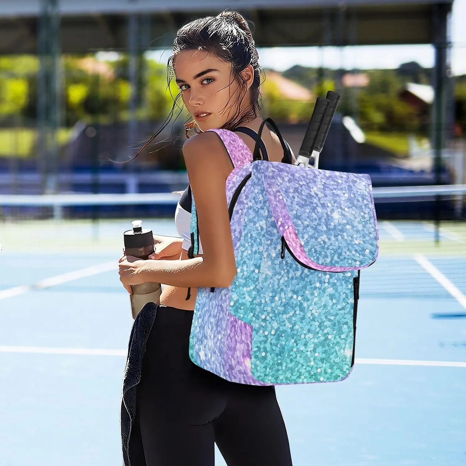 GAIGEO White Polka Dots Blue Pickleball Backpack, Large Capacity Pickleball Caddy, Various Storage Methods