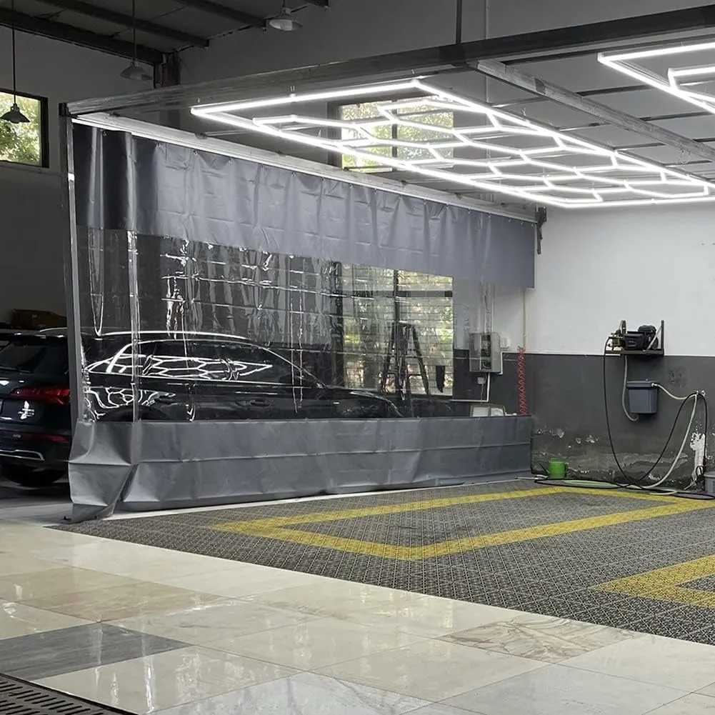 Garage Divider Screen Curtains with Straight Track, Industrial Vinyl Panels with Clear Tarp, Partition Space Quickly, Waterproof, Easy to Clean & Install, Customized ( Color : Gray side , Size : 8.9x9