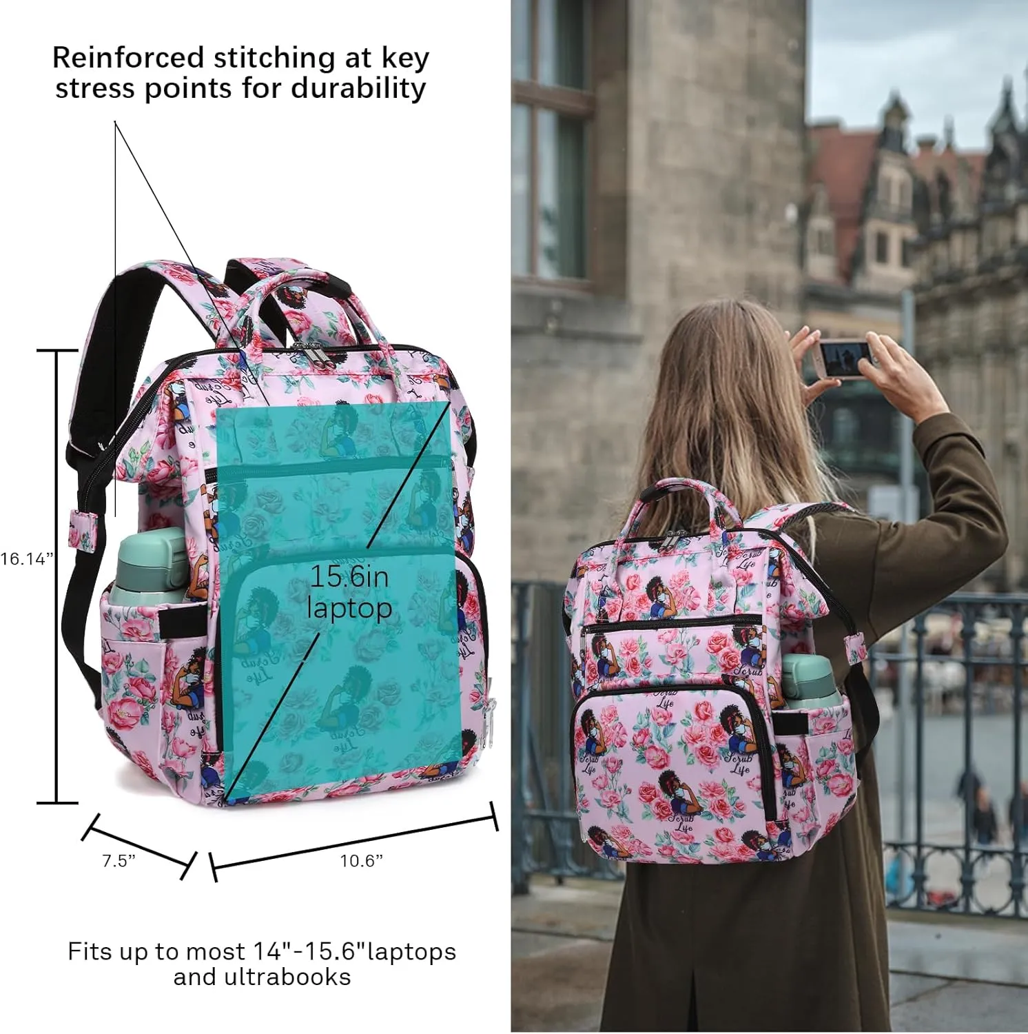 Gatycallaty Teacher Backpack for Women Teacher Laptop Bag Travel Work Gifts Teacher Bookbag Office Educators Large Capacity (ROSE, 15.6 inches)