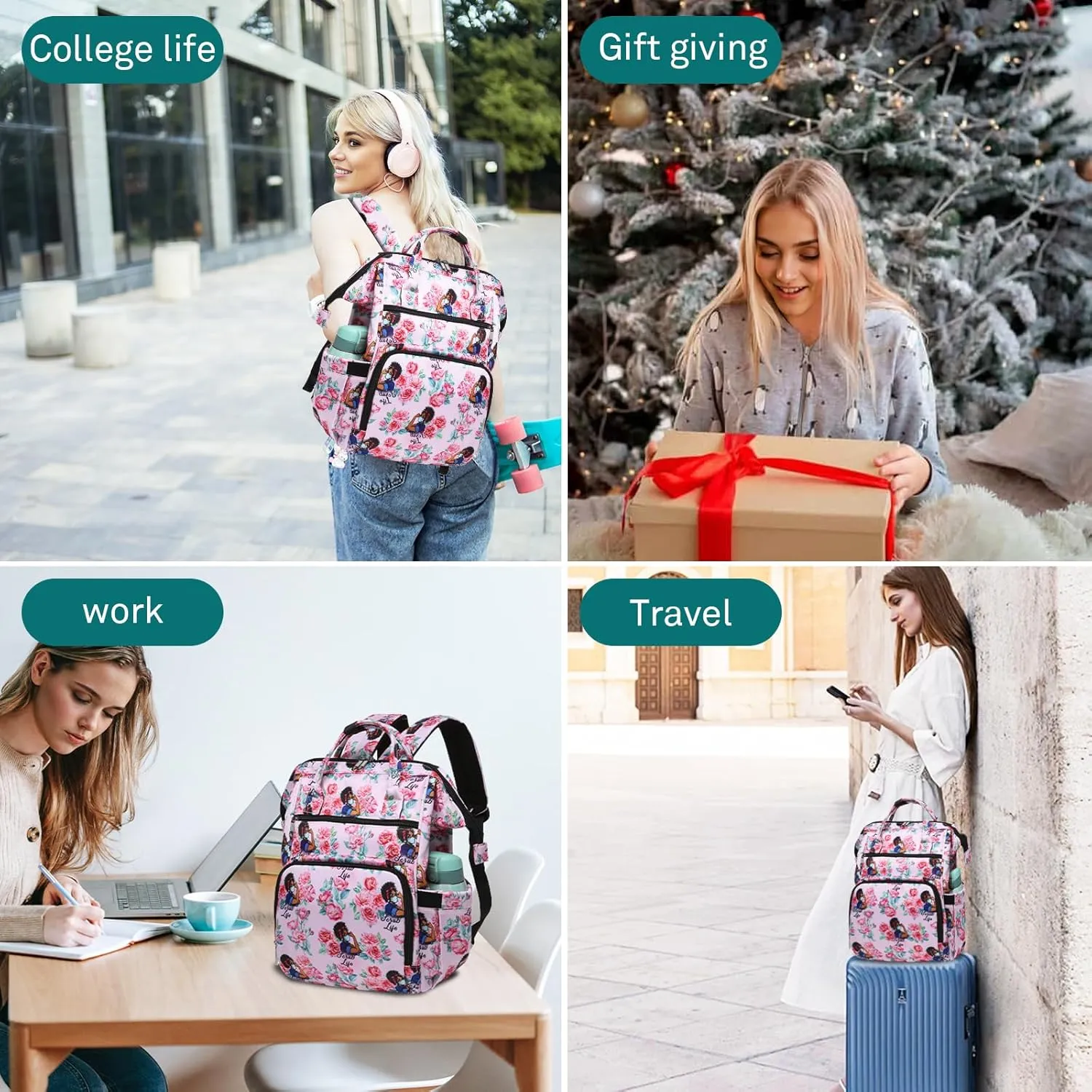 Gatycallaty Teacher Backpack for Women Teacher Laptop Bag Travel Work Gifts Teacher Bookbag Office Educators Large Capacity (ROSE, 15.6 inches)