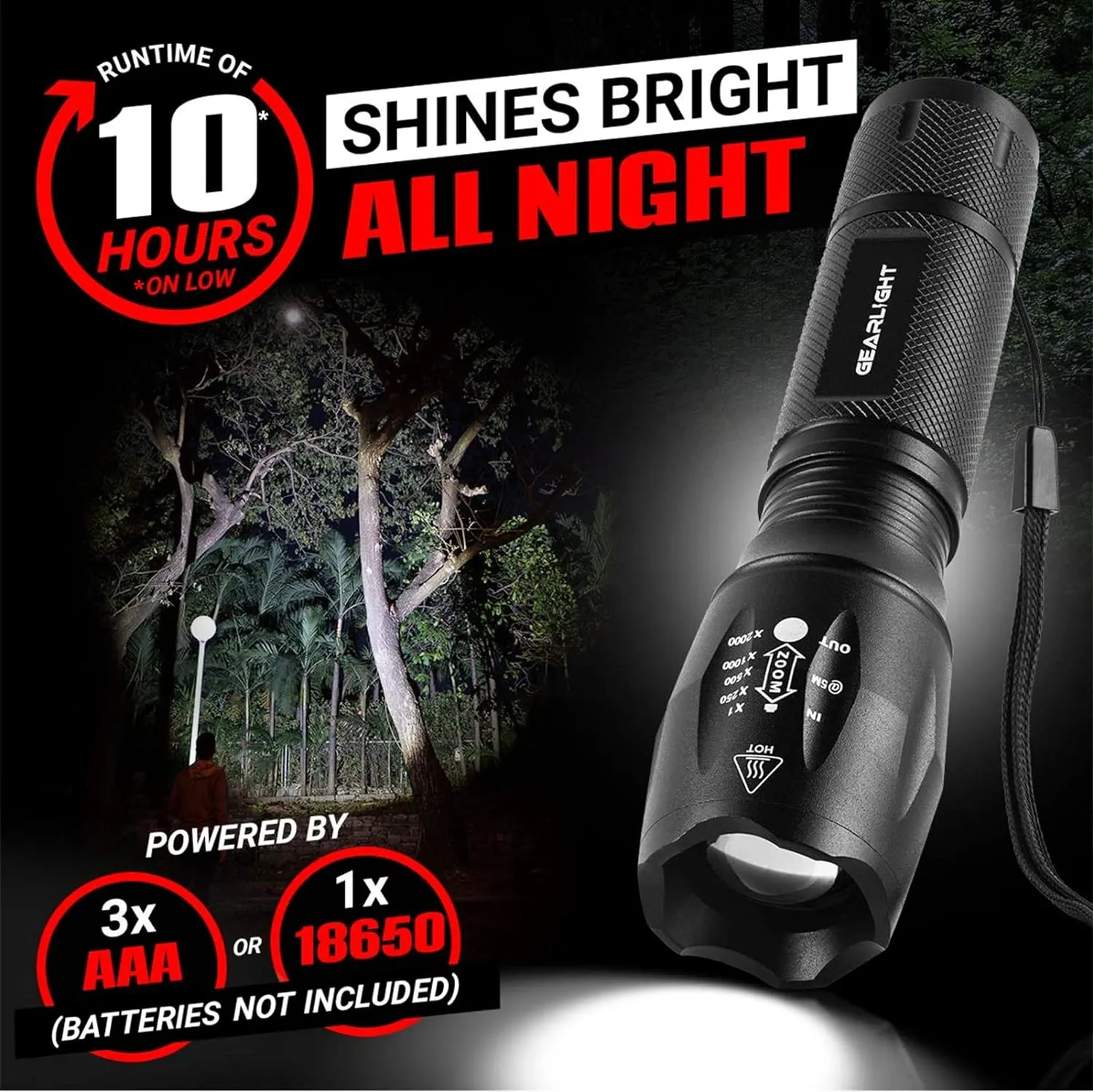 GearLight S1000 LED Flashlight 1040 Lumens (2 Pack) - 5 Modes - Zoomable Beam