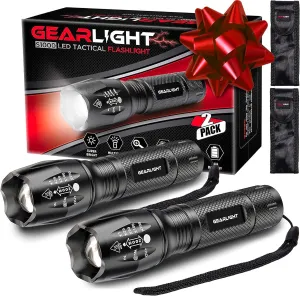GearLight S1000 LED Flashlight 1040 Lumens (2 Pack) - 5 Modes - Zoomable Beam