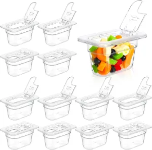 Geetery 12 Pack 1/9 Size 4'' Deep Polycarbonate Food Pan with Lid Clear Stackable Plastic Pan Restaurant Food Storage Containers with Hinged Lids for Salad Bar Hotel Supplies
