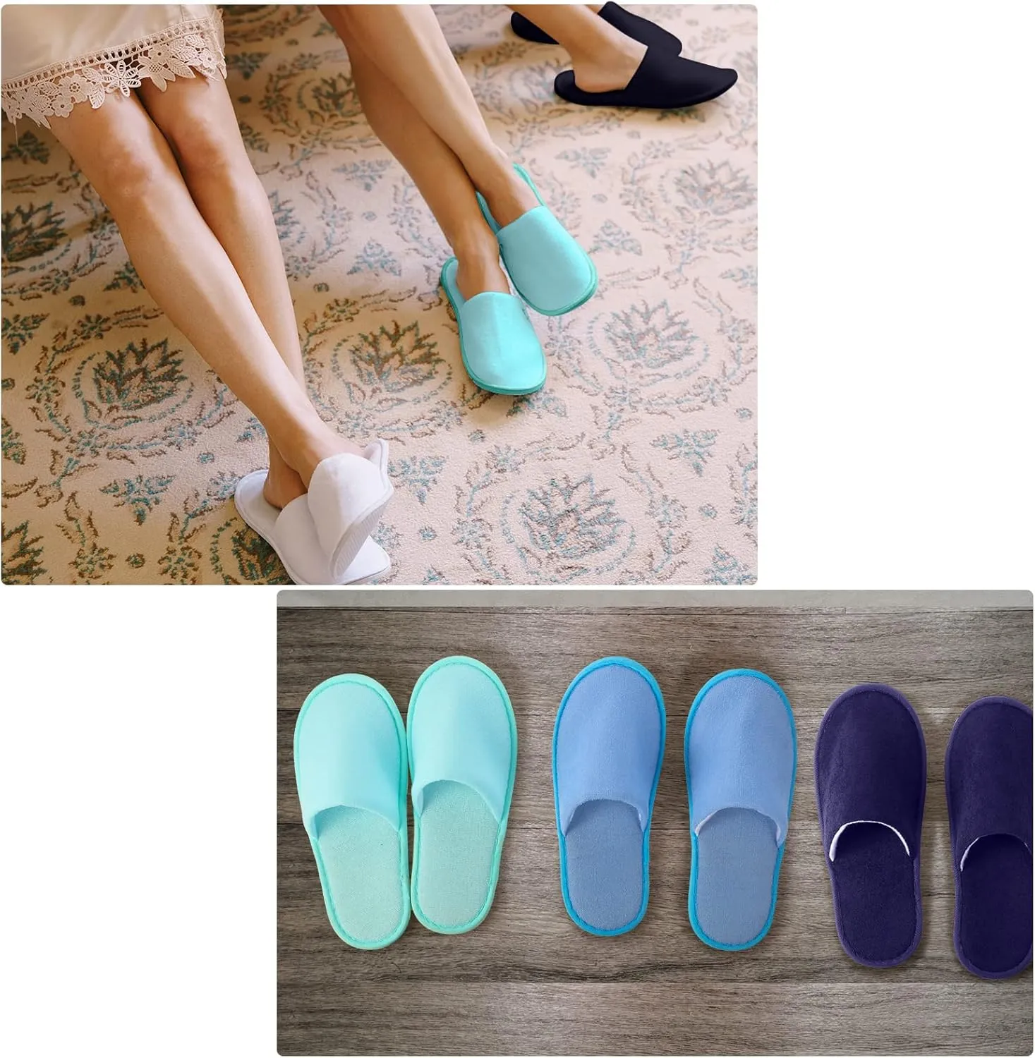 Geyoga 12 Pair Disposable House Slippers for Guests Non Slip Disposable Slippers for Spa Travel Hotel Shoeless Home Bride Bathroom Bedroom