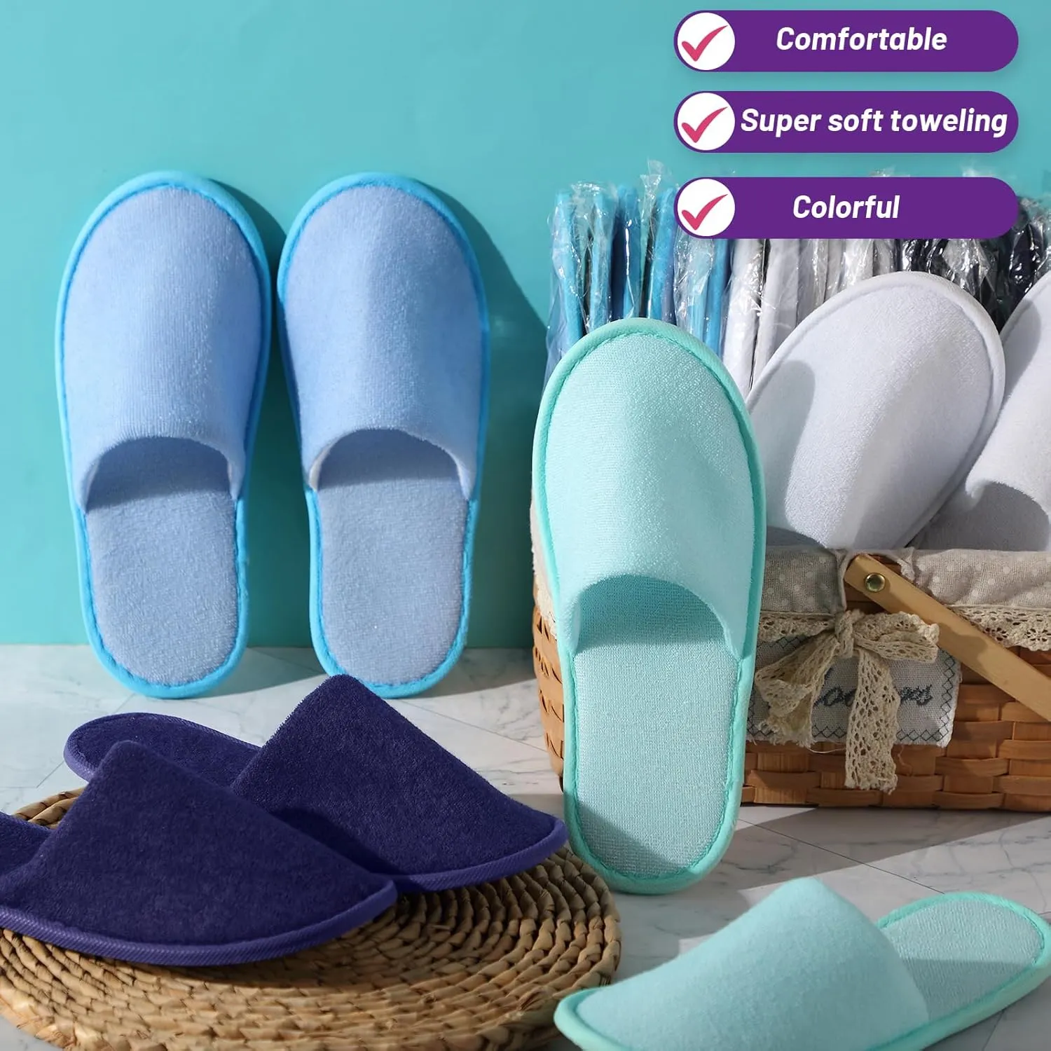 Geyoga 12 Pair Disposable House Slippers for Guests Non Slip Disposable Slippers for Spa Travel Hotel Shoeless Home Bride Bathroom Bedroom