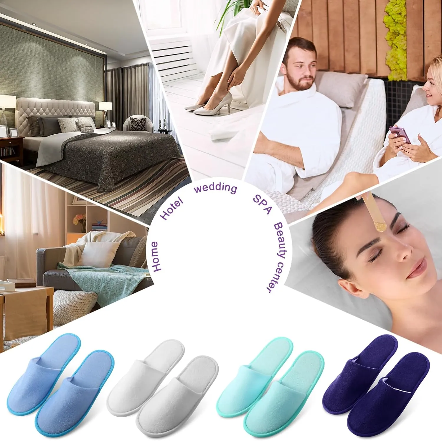 Geyoga 12 Pair Disposable House Slippers for Guests Non Slip Disposable Slippers for Spa Travel Hotel Shoeless Home Bride Bathroom Bedroom