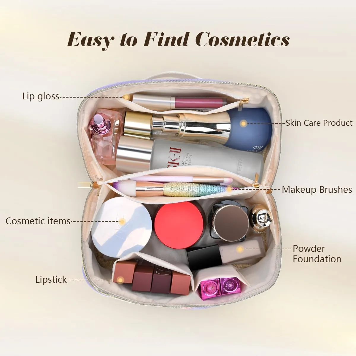 Gifts for Girls, Initial Travel Makeup Bag Women's Day Gift Make up Bag Cosmetic Bags Monther's Day Gifts, Personalized Stuff Bag Cute Makeup Bag Birthday Gifts for Women/Friend/Mother Purple - Q