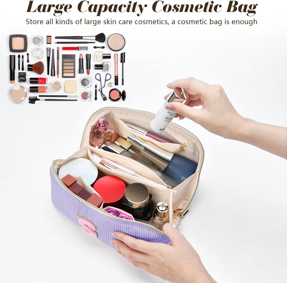 Gifts for Girls, Initial Travel Makeup Bag Women's Day Gift Make up Bag Cosmetic Bags Monther's Day Gifts, Personalized Stuff Bag Cute Makeup Bag Birthday Gifts for Women/Friend/Mother Purple - Q