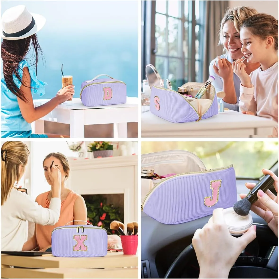 Gifts for Girls, Initial Travel Makeup Bag Women's Day Gift Make up Bag Cosmetic Bags Monther's Day Gifts, Personalized Stuff Bag Cute Makeup Bag Birthday Gifts for Women/Friend/Mother Purple - Q