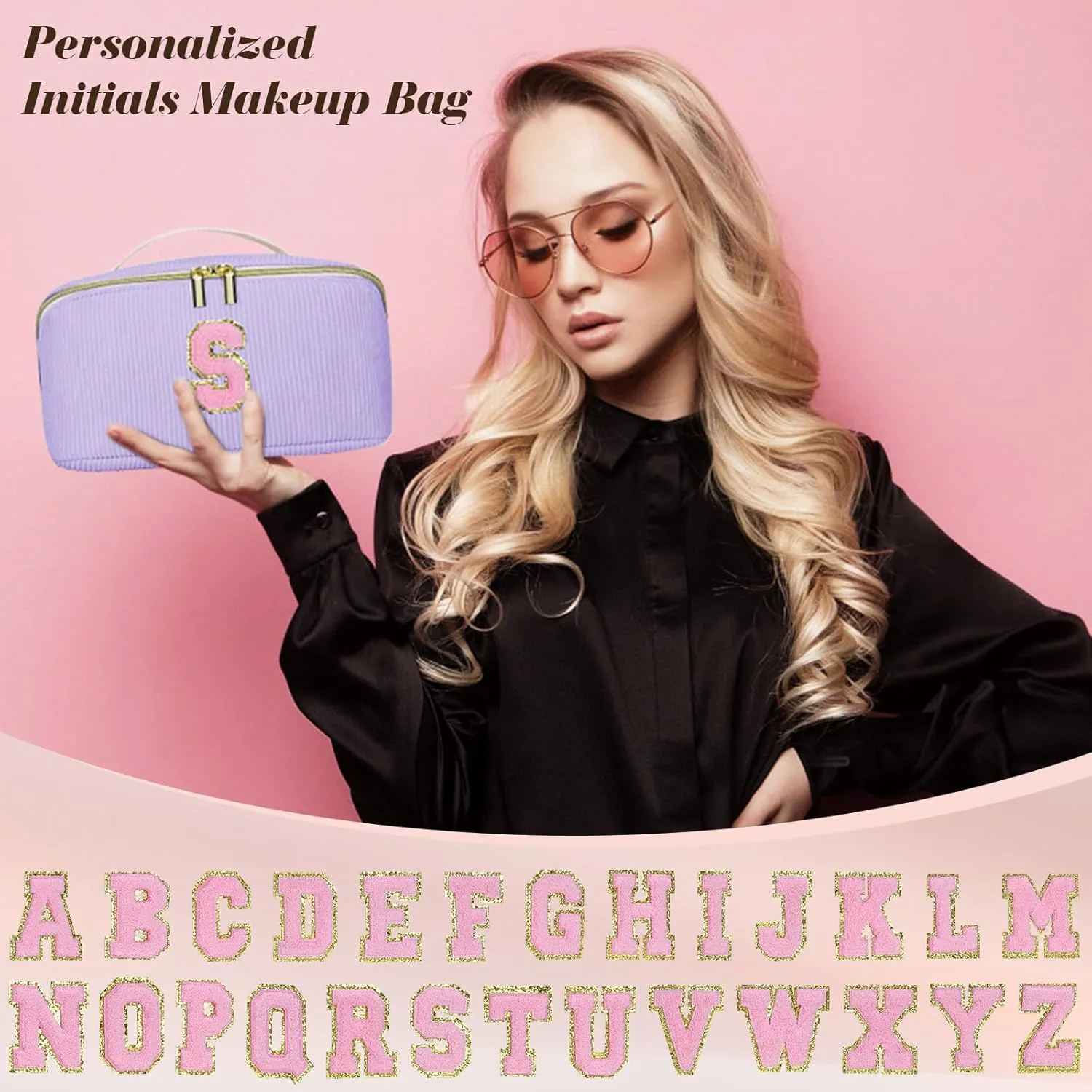 Gifts for Girls, Initial Travel Makeup Bag Women's Day Gift Make up Bag Cosmetic Bags Monther's Day Gifts, Personalized Stuff Bag Cute Makeup Bag Birthday Gifts for Women/Friend/Mother Purple - Q