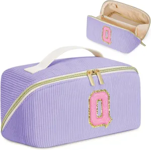 Gifts for Girls, Initial Travel Makeup Bag Women's Day Gift Make up Bag Cosmetic Bags Monther's Day Gifts, Personalized Stuff Bag Cute Makeup Bag Birthday Gifts for Women/Friend/Mother Purple - Q