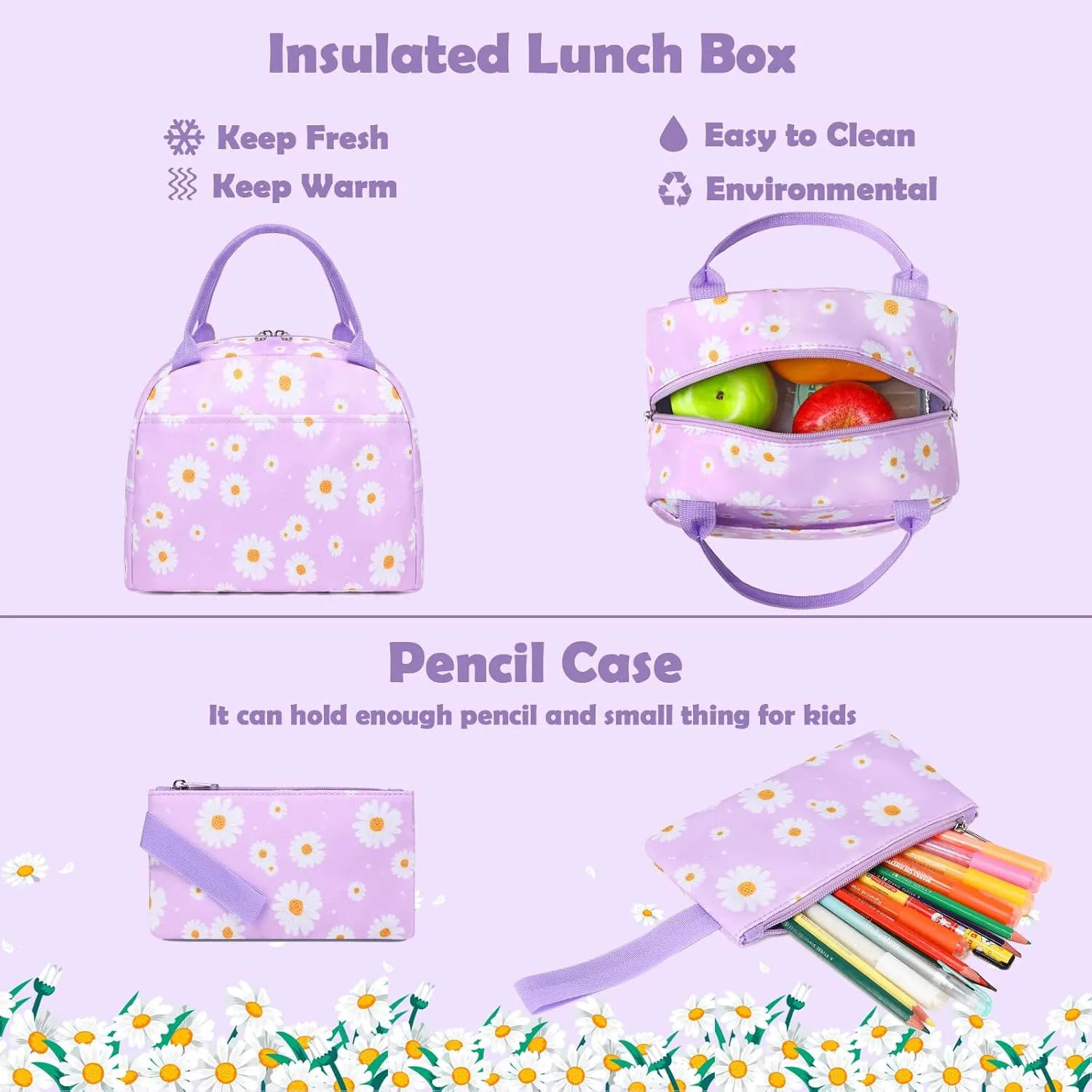 Girls Boys Backpack with Lunch Box Pencil Case for Elementary, 3 in 1 Large Capacity Kids Backpack for School Girls Boys