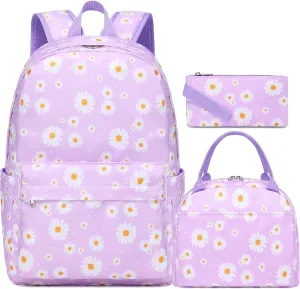 Girls Boys Backpack with Lunch Box Pencil Case for Elementary, 3 in 1 Large Capacity Kids Backpack for School Girls Boys
