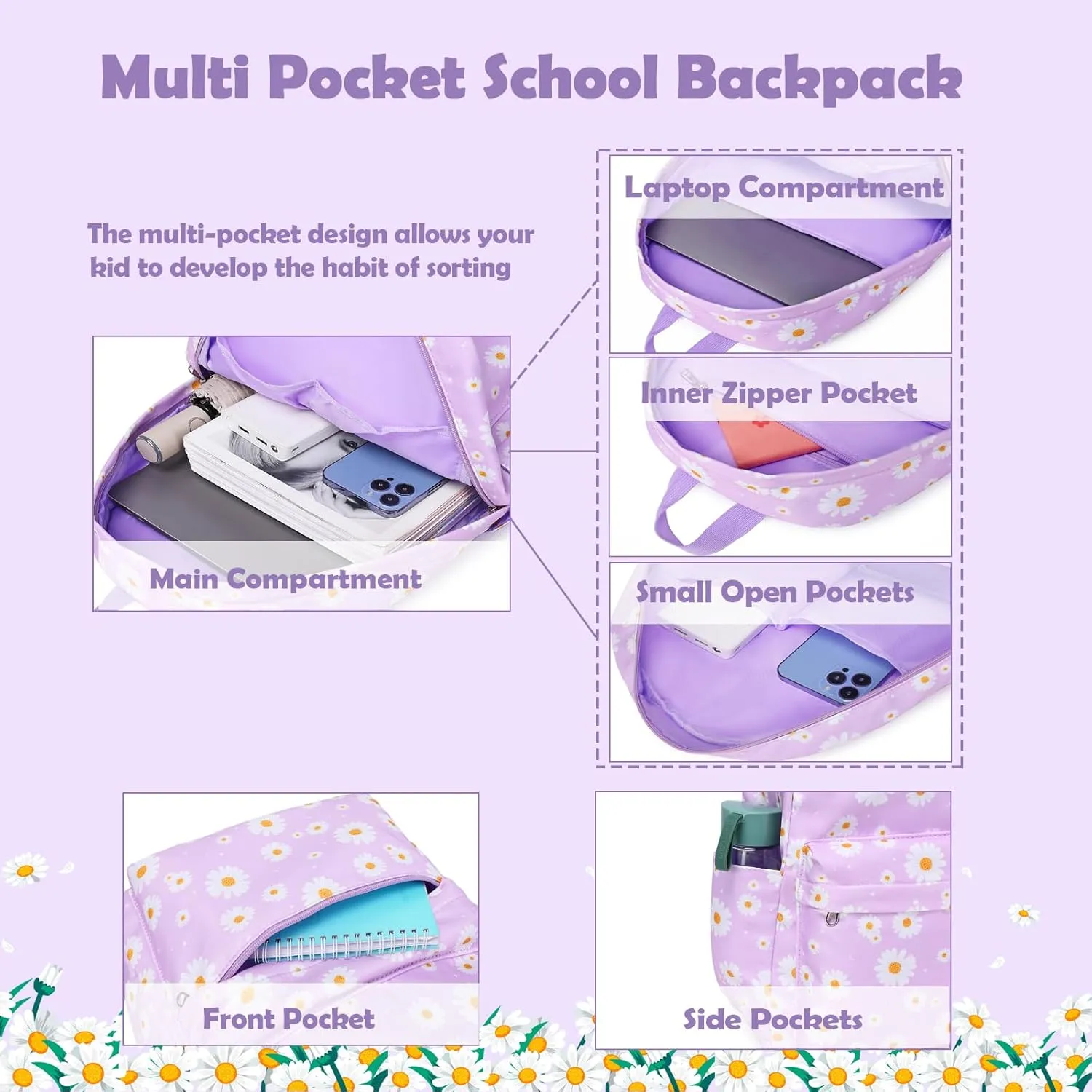 Girls Boys Backpack with Lunch Box Pencil Case for Elementary, 3 in 1 Large Capacity Kids Backpack for School Girls Boys