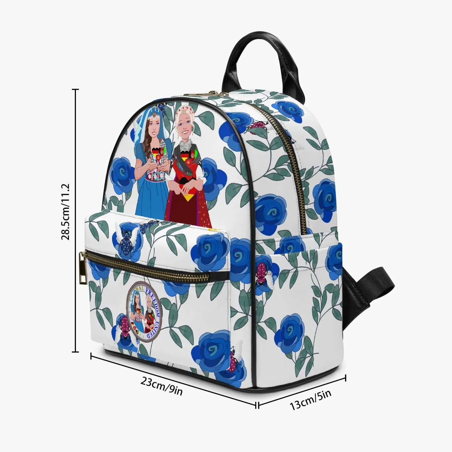 GLOBAL FREEDOM UNITED© Women Afghanistan & Germany Blue Roses - All Over Printed PU Backpack