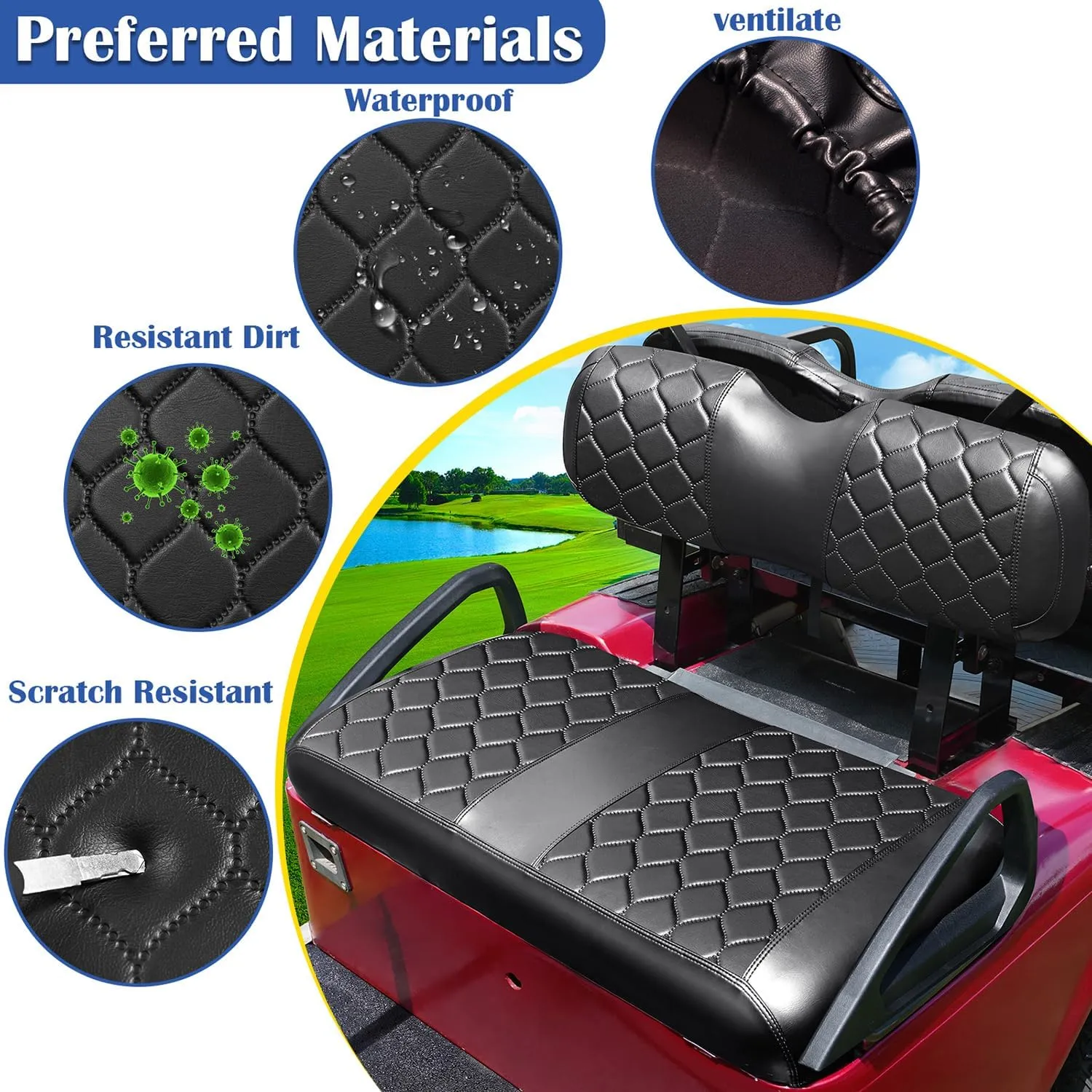 Golf Cart Seat Covers Kit for EZGO TXT, OEM Ordinary Seat Cushion, Golf Cart Portable Vinyl Seat Cover (Black Golf Cart EZGO TXT Seat Cover)