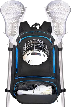 Goloni Lacrosse Equipment Backpack with Two Sticks holder and Separate Cleats Compartment Field Hockey Bag