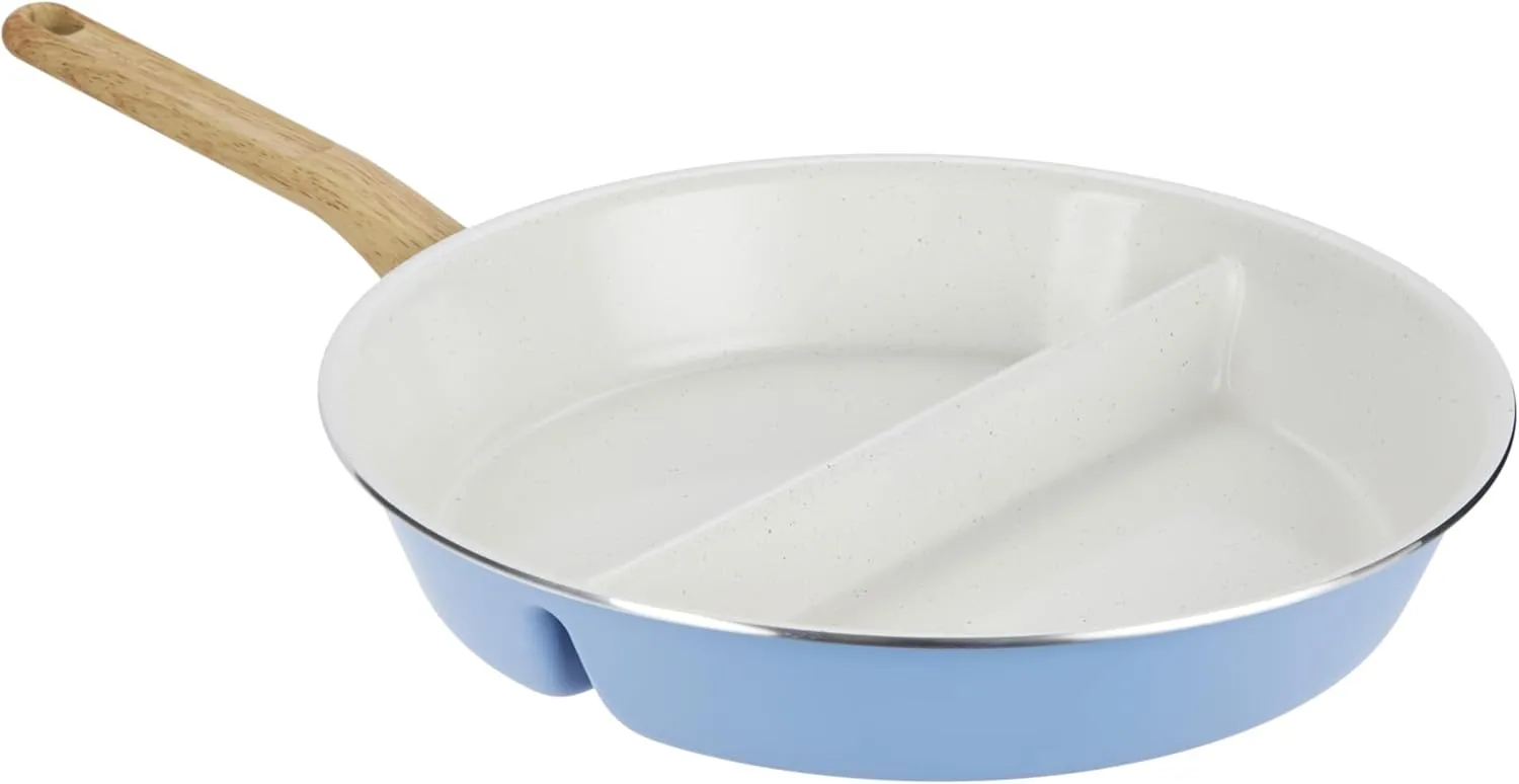 GoodCook Healthy Ceramic Titanium-Infused 12" Divided Skillet, Light Blue – Ceramic Cookware, Nonstick Cooking Pan, Divided Frying Pan Skillet for Eggs, Meats, Vegetables, Sauces, Warming Tortillas
