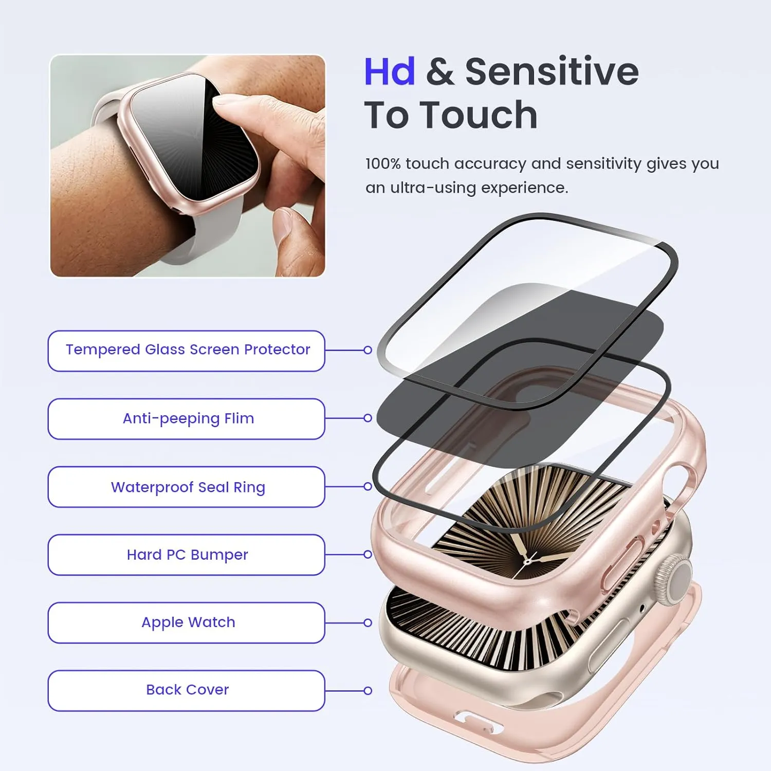 Goton Privacy Waterproof Case Compatible for Apple Watch Screen Protector 46mm 42mm 45mm 44mm 41mm 40mm Ultra 2 49mm SE Series 10 9 8 7 6 5 4, Anti Spy Face Cover Back Bumper for iWatch Accessories