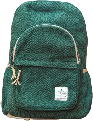 Green Hemp Backpack with Cotton Lining, 17L – Durable Bag with Six Compartments and YKK Zippers for Travel and Everyday Use