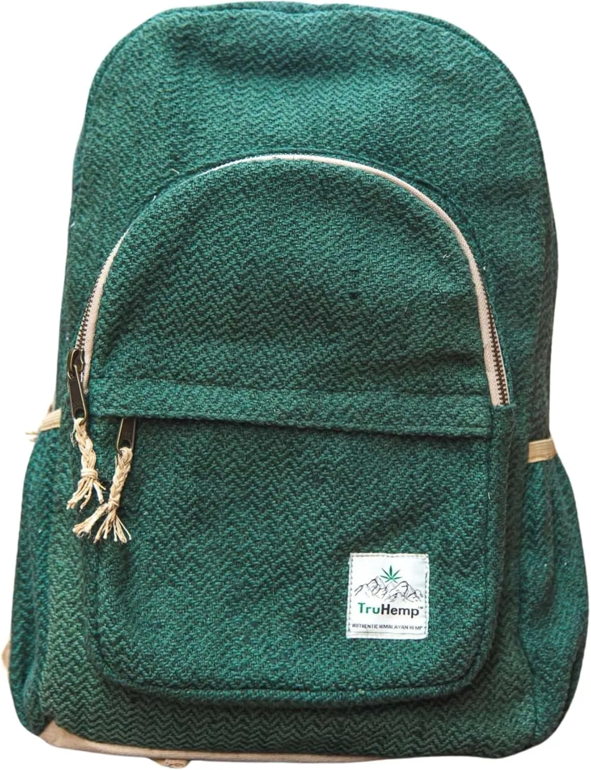 Green Hemp Backpack with Cotton Lining, 17L – Durable Bag with Six Compartments and YKK Zippers for Travel and Everyday Use