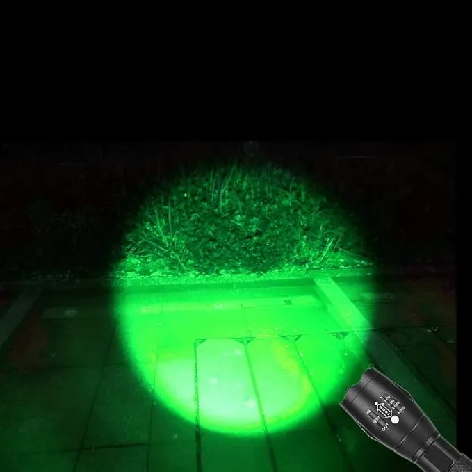 Green LED Flashlight Single Mode Hunting Light with Zoomable and Waterproof for Hunting Predator Fishing