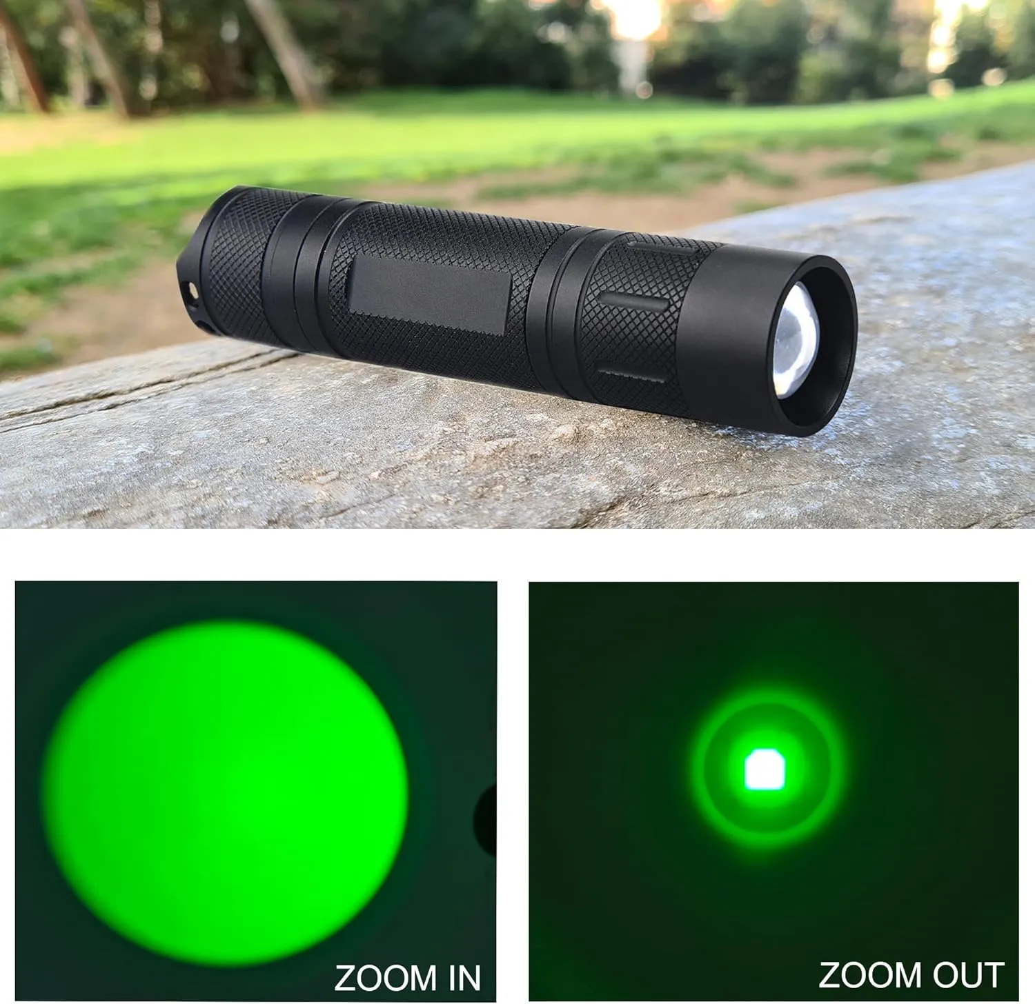 Green Light Flashlight Single Mode Zoomable Green LED Flashlights for Night Hunting, Hog