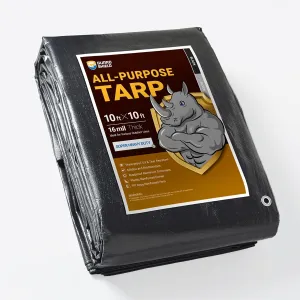 GUARD SHIELD Super Heavy Duty Black/Silver Ploy Tarp Cover 10x10 Feet Waterproof Tarps 16mil Thick UV and Tear Resistant Tarpualin