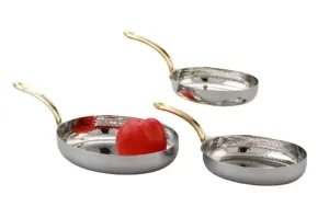 Hammered Stainless Steel Oval Serving Pan with Brass Handle #2, 550 ml, 6.25"