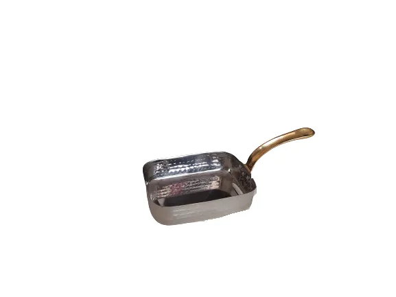 Hammered Stainless Steel Rectangle Shape Serving Pan with Single Brass Handle #2, 700 ML, 6.75"