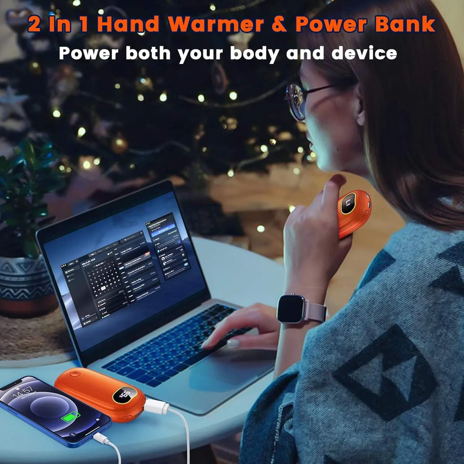 Hand Warmers Rechargeable, 14000mAh Electric Hand Warmer 2 Pack Dual-Sided Heating 17Hrs Warmth Max 131℉ USB-C Portable Pocket Heater for Raynauds, Hunting, Golf, Camping