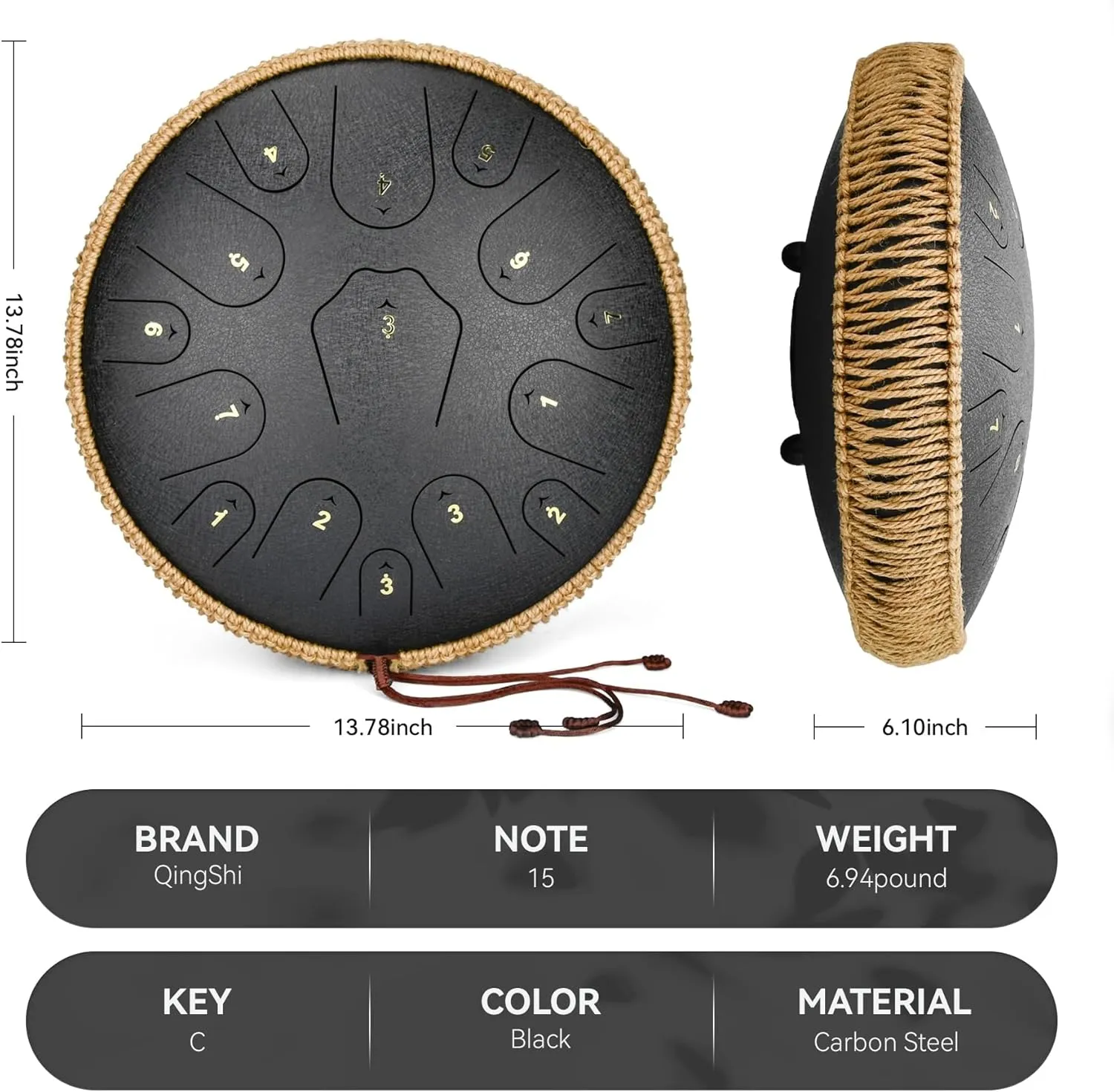Handpan Drum Sets - 14 Inches 15 Notes Steel Handpan Tongue Drum, Premium C/D Major Hand Drum Instrument, Handpan Instrument For Adults, For Musical Education Meditation Yoga(D)