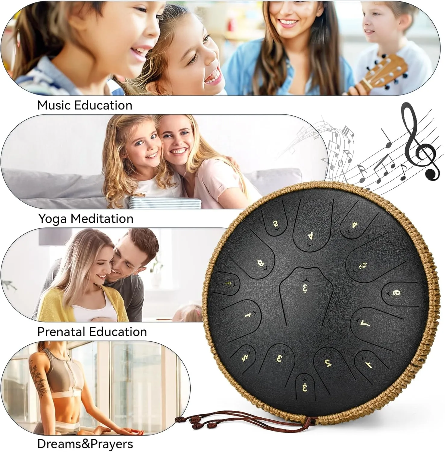 Handpan Drum Sets - 14 Inches 15 Notes Steel Handpan Tongue Drum, Premium C/D Major Hand Drum Instrument, Handpan Instrument For Adults, For Musical Education Meditation Yoga(D)
