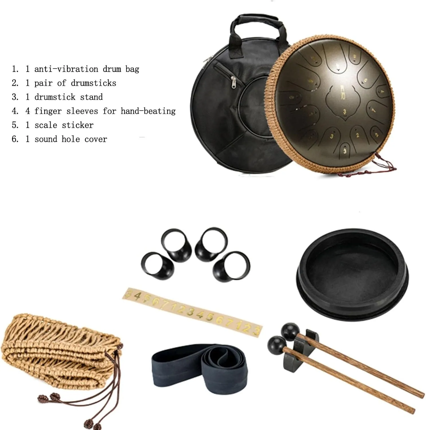 Handpan Drum Sets - 14 Inches 15 Notes Steel Handpan Tongue Drum, Premium C/D Major Hand Drum Instrument, Handpan Instrument For Adults, For Musical Education Meditation Yoga(D)