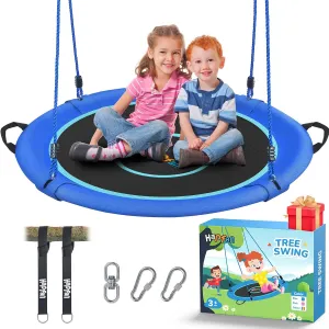 Hapfan 40" Saucer Tree Swing for Kids and Adults, Disc Round Swing for Kids Outdoor with Swivel, UV-Resistant Textilene Fabric, 700 lb Weight Capacity, 9.8 FT Hanging Straps, 2-Year Warranty (Blue)