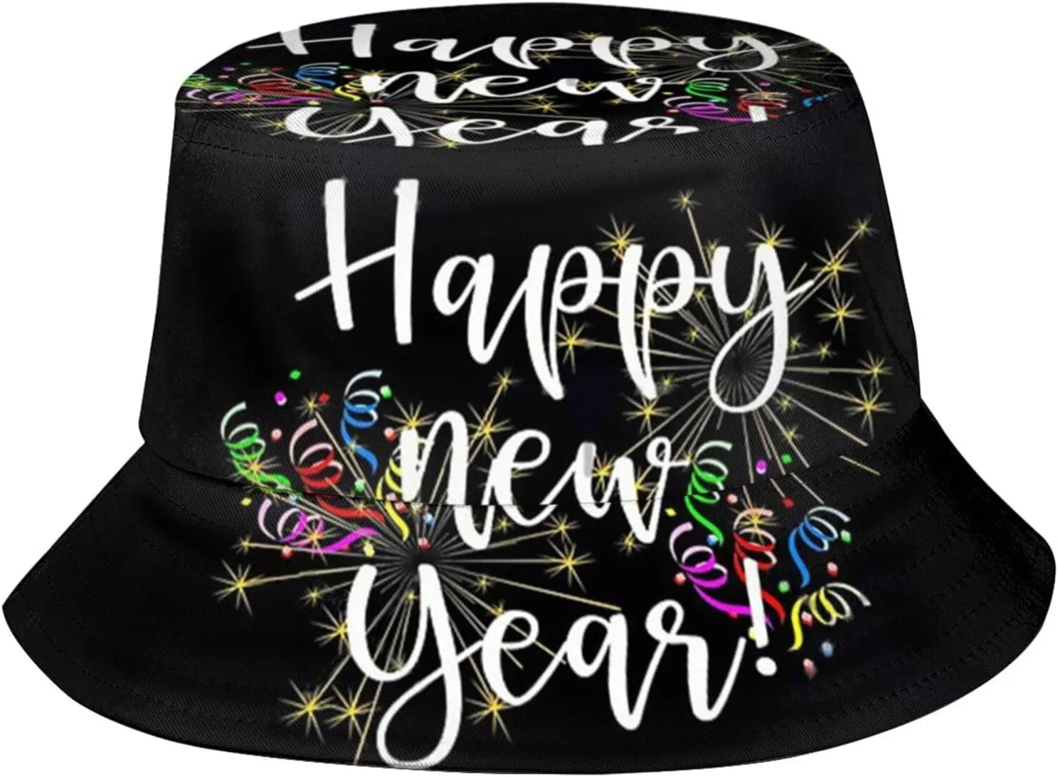 Happy New Year Bucket Hat for Men Women Teens Packable New Year Theme Sun Hats Fisherman Hat Cap
