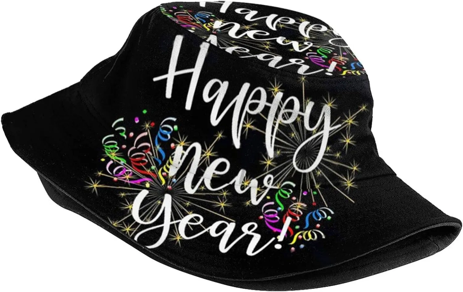 Happy New Year Bucket Hat for Men Women Teens Packable New Year Theme Sun Hats Fisherman Hat Cap