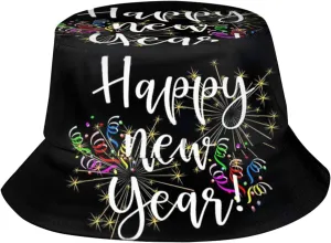 Happy New Year Bucket Hat for Men Women Teens Packable New Year Theme Sun Hats Fisherman Hat Cap