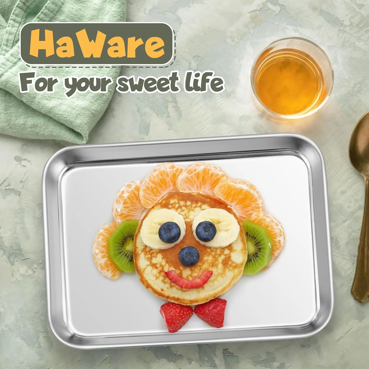 HaWare Stainless Steel Kids Plates, 6-Piece Metal Dinner Dish Set for Toddler Children, 9.4’’ x 7.3 ’’ x 1’’ Snack Food Tray Plate, Durable Baking Sheet Pan for Oven, Non-Toxic and Dishwasher Safe
