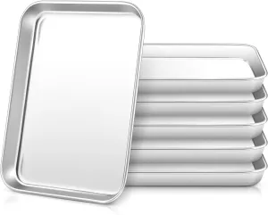 HaWare Stainless Steel Kids Plates, 6-Piece Metal Dinner Dish Set for Toddler Children, 9.4’’ x 7.3 ’’ x 1’’ Snack Food Tray Plate, Durable Baking Sheet Pan for Oven, Non-Toxic and Dishwasher Safe
