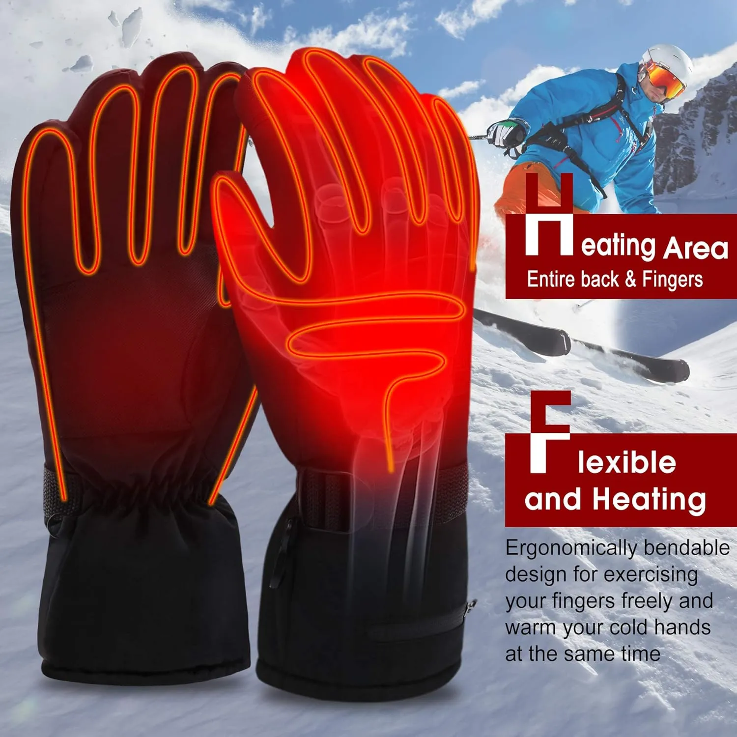 Heated Gloves for Men Women Rechargeable Battery Electric Hand Warmers Touchscreen Winter Hetaed Motorycle Gear for Motorcycle Fishing Hiking Cycling Skiing