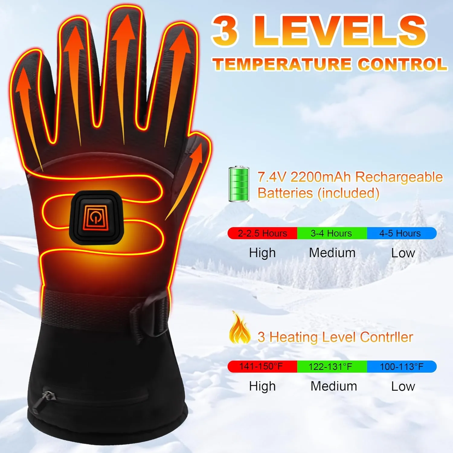 Heated Gloves for Men Women Rechargeable Battery Electric Hand Warmers Touchscreen Winter Hetaed Motorycle Gear for Motorcycle Fishing Hiking Cycling Skiing